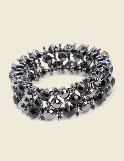 Bracelet large avec strass noir femme