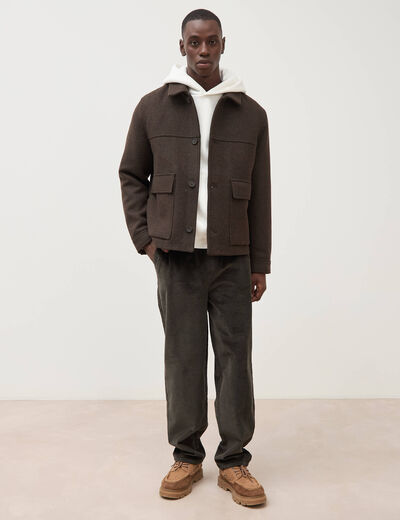 Pantalon large en velours vert kaki homme