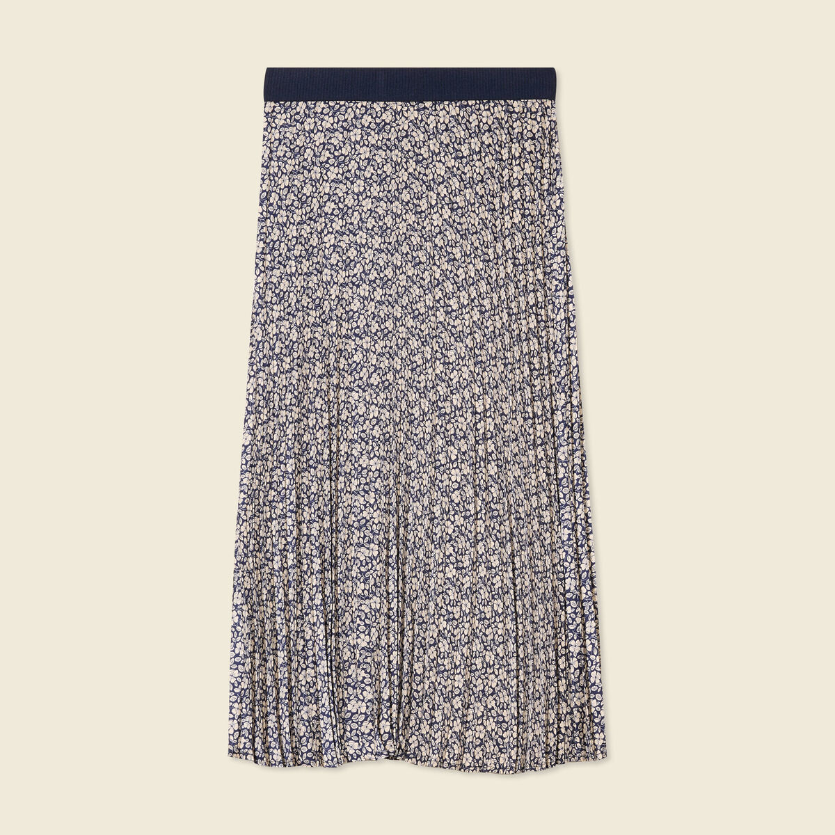 Jupe longue droite pliss&eacute;e bleu marine femme