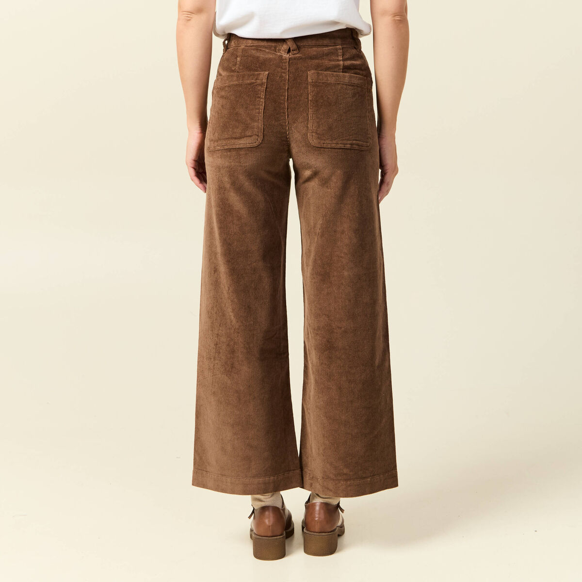 Pantalon large taille haute en velours vieux rose femme