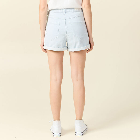 short mom en jean denim bleach femme Short mom en jean denim bleach femme