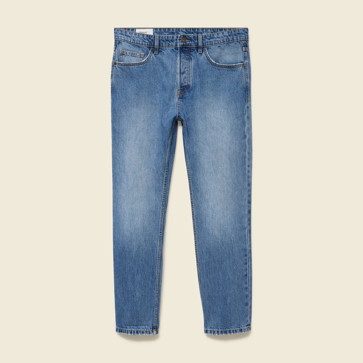 Jeans straight longueur 32 en coton denim stone homme