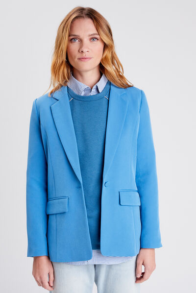 Veste esprit tailleur droite bleu femme