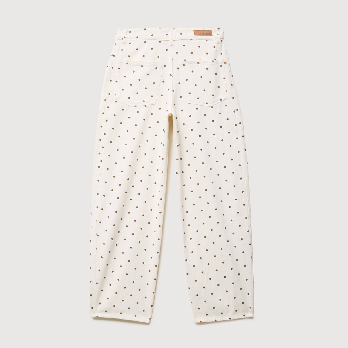 Jeans barrel taille haute bas resserr&eacute; ecru femme