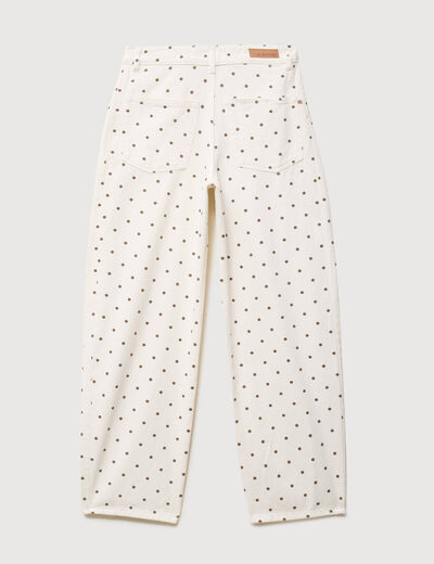 Jeans barrel taille haute bas resserr&eacute; ecru femme