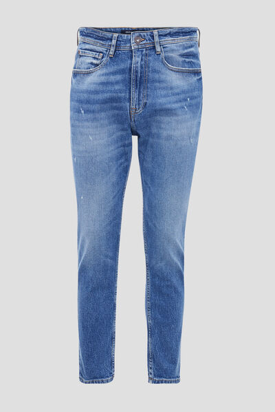 Jeans tapered détails destroy denim stone homme