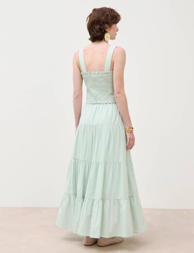 Jupe longue &eacute;vas&eacute;e en coton doubl&eacute;e vert pastel femme