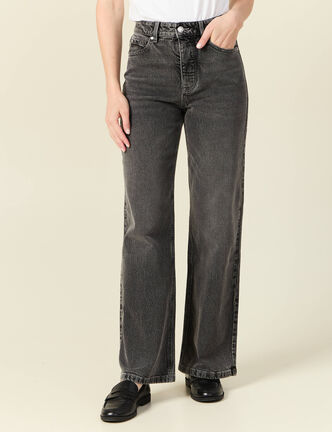 Jeans large taille haute denim snow gris femme