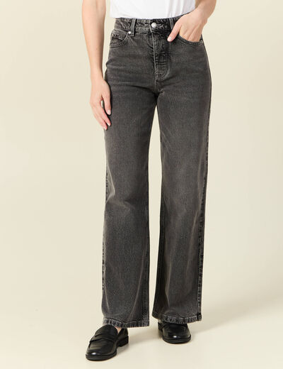 Jeans large taille haute denim snow gris femme