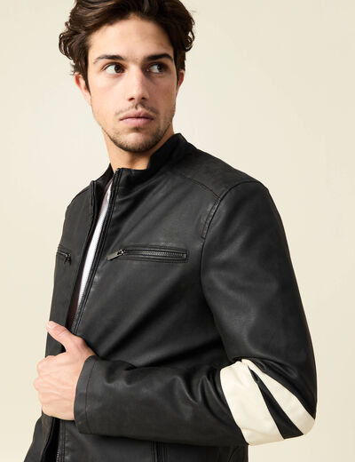 Blouson motard simili cuir noir homme