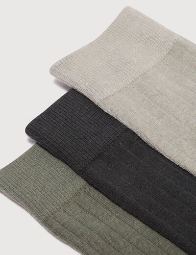 Lot de 3 paires chaussettes hautes vert kaki homme