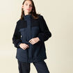 Manteau manches sherpa bleu marine femme