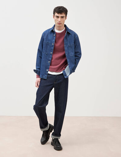 Pull fin en coton manches longues vieux rose homme
