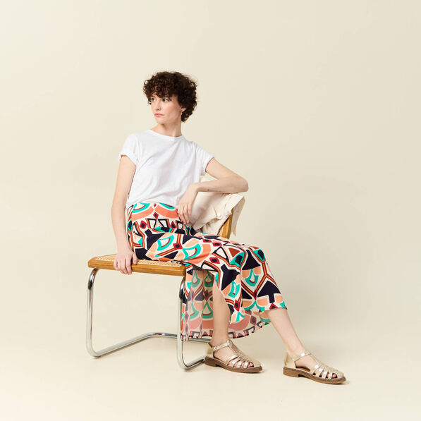 jupe longue droite fendue orange femme Jupe longue droite fendue orange femme