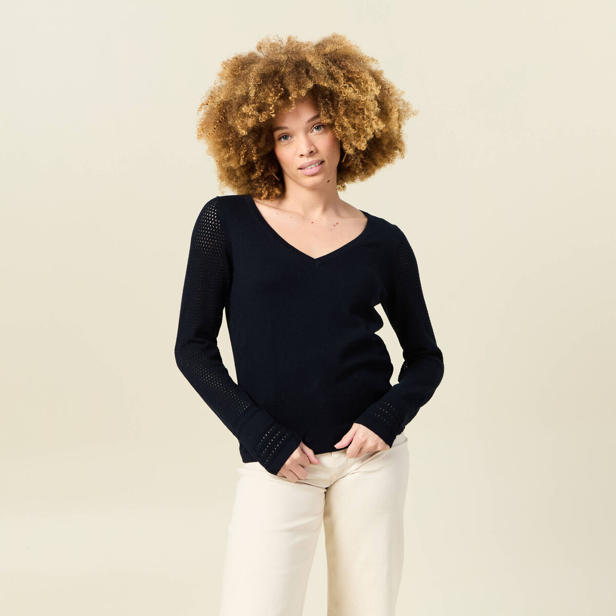 Pull à manches longues bleu marine femme
