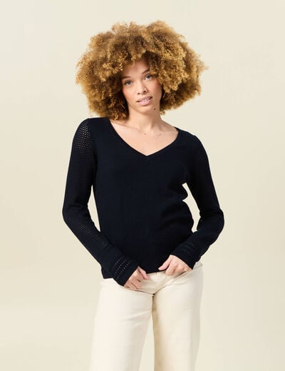 Pull à manches longues bleu marine femme