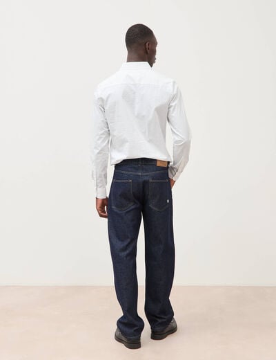 Chemise cintr&eacute;e en coton manches longues bleu homme