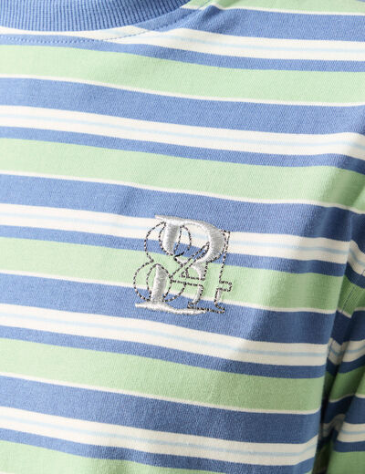 T-shirt ray&eacute; col rond manches longues vert menthe femme