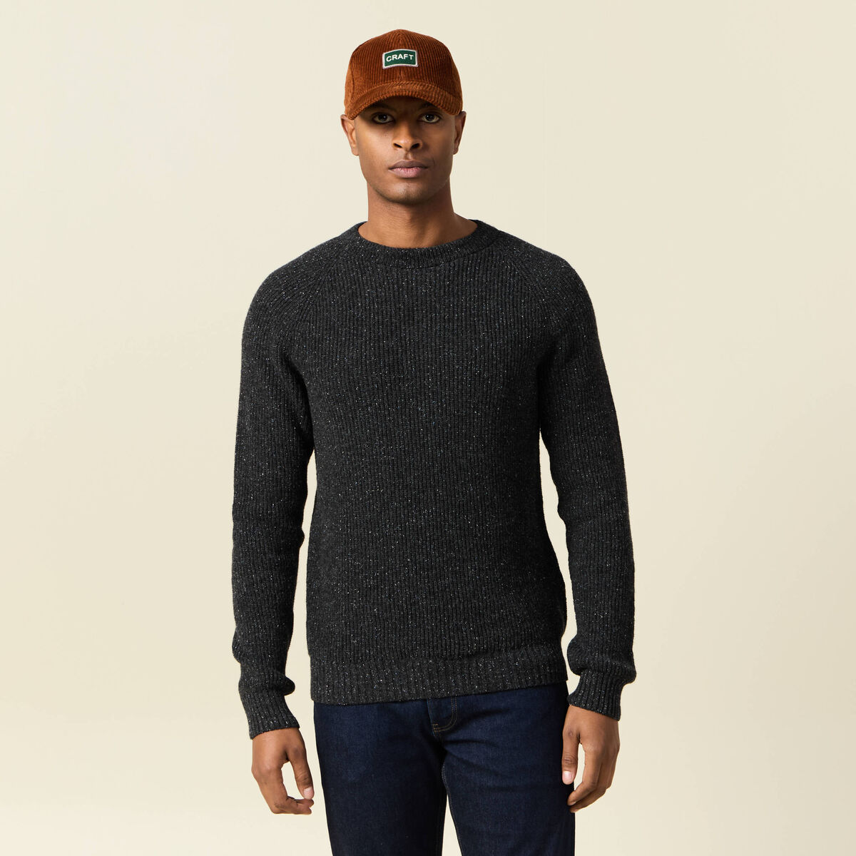 Pull manches longues fabriqu&eacute; en France gris fonc&eacute; homme