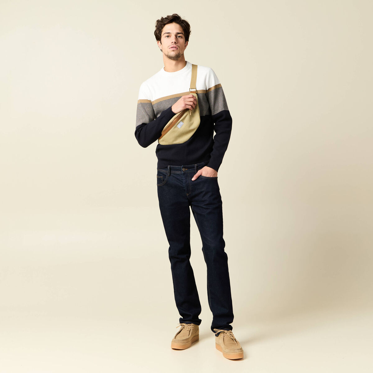 Pull manches longues bleu marine homme