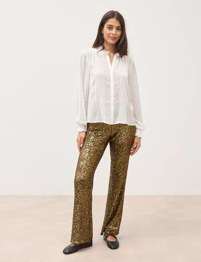 Chemise droite manches longues ecru femme