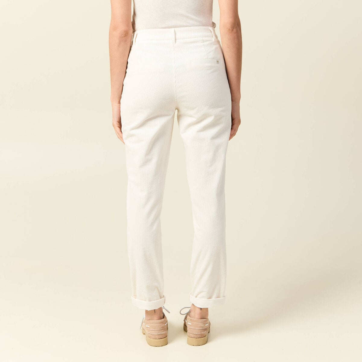 Pantalon large 7/8&egrave;me taille haute ecru femme