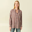 Chemise manches longues col v fluide bordeaux femme