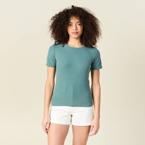 T-shirt manches courtes côtelé vert foncé femme