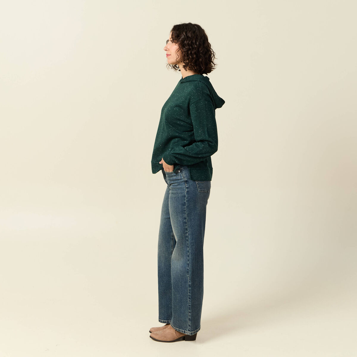 Sweat &agrave; capuche manches longues vert fonc&eacute; femme