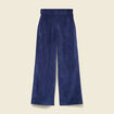 Pantalon large taille haute en velours bleu marine femme