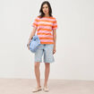 T-shirt ray&eacute; col rond manches courtes orange femme