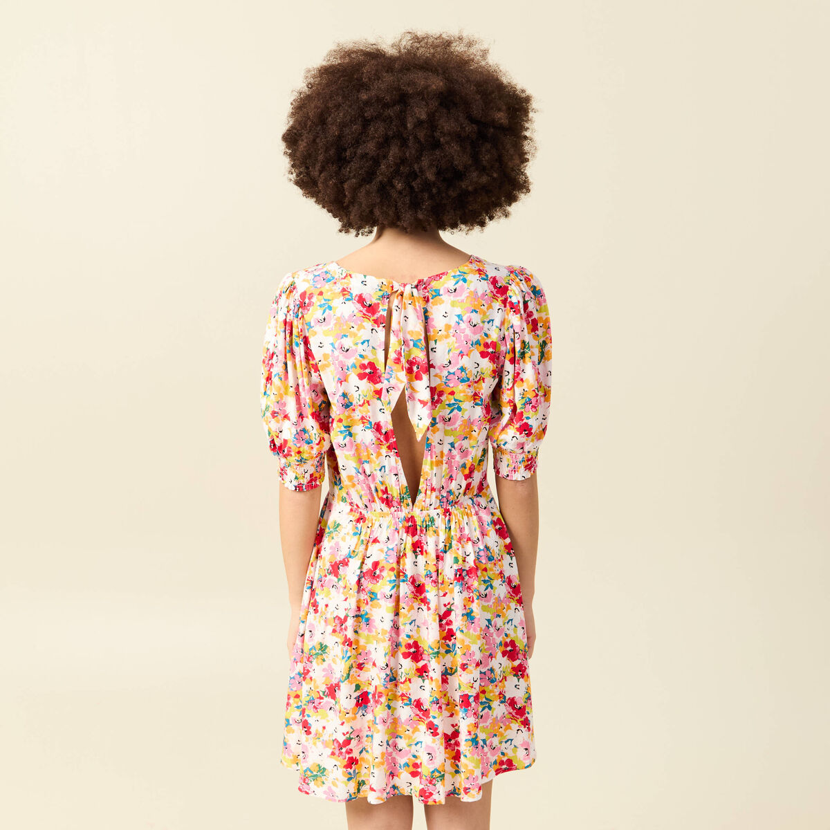 Robe fluide col v manches courtes rose framboise femme