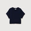 Pull oversize col rond manches courtes bleu marine femme