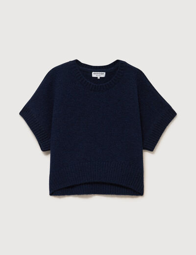 Pull oversize col rond manches courtes bleu marine femme