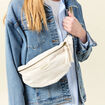 Sac banane velours c&ocirc;tel&eacute; creme femme