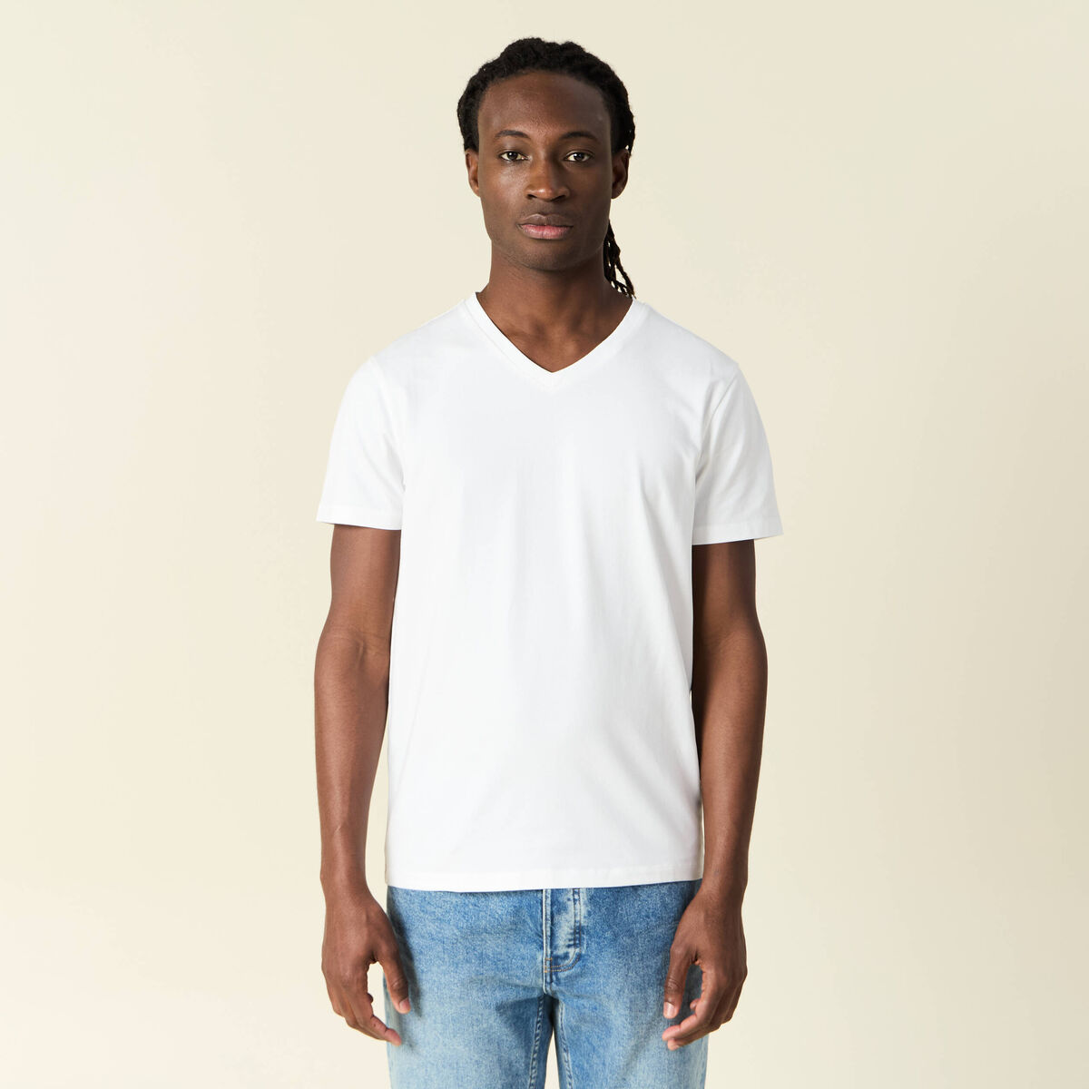 T-shirt col V homme Instinct blanc homme