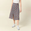 Jupe midi droite fendue bleu marine femme