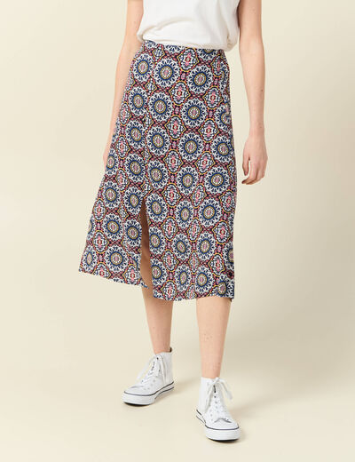 Jupe midi droite fendue bleu marine femme