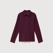 Polo droit manches longues en coton prune homme
