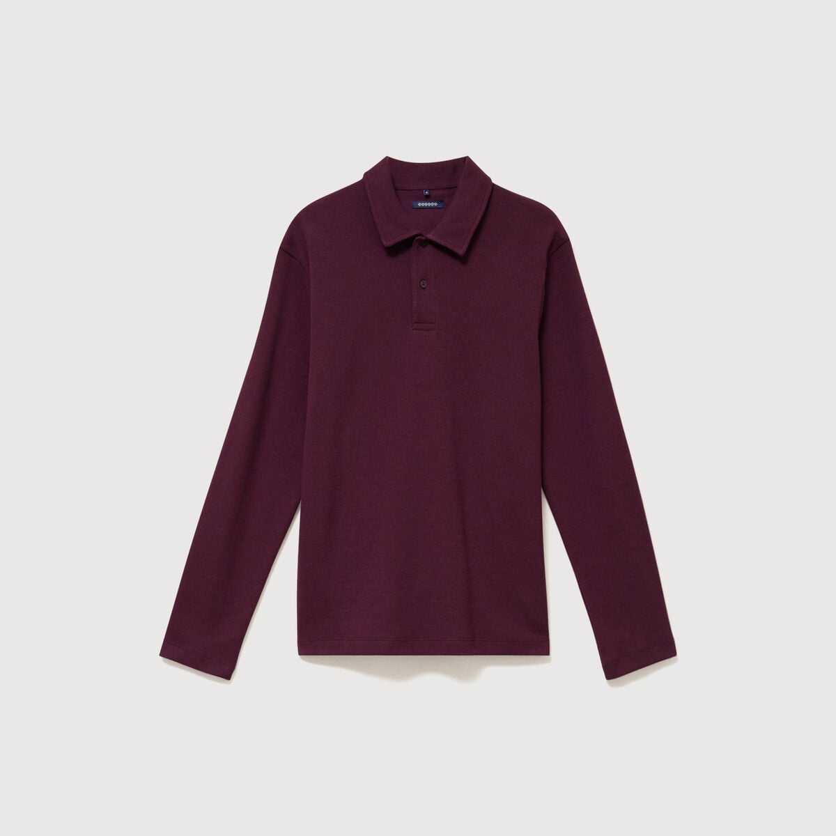 Polo droit manches longues en coton prune homme