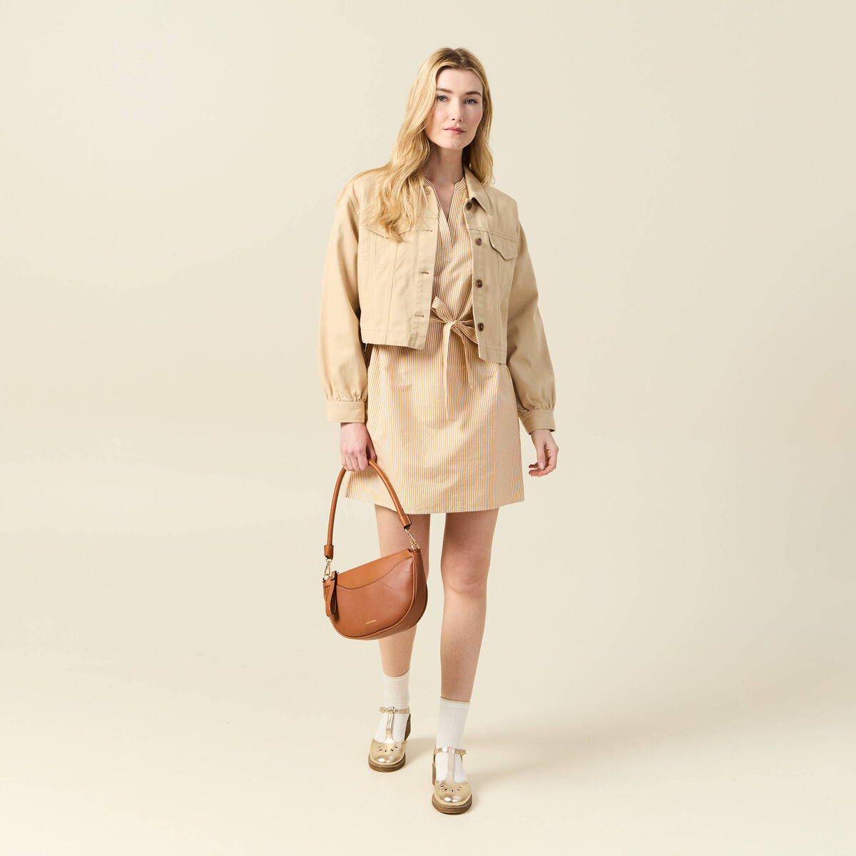 Robe droite ceinturée jaune femme