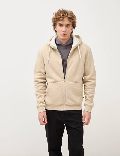 Sweat manches longues zipp&eacute; beige homme