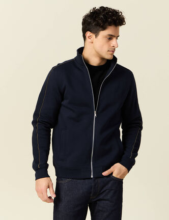 Gilet manches longues zipp&eacute; bleu marine homme