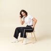 Pantalon taille haute bleu marine femme