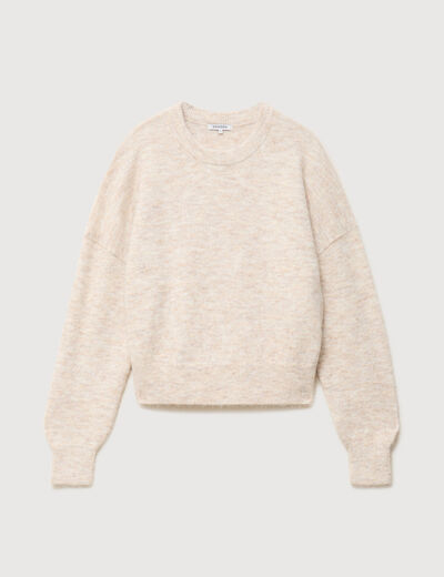 Pull droit manches longues col rond creme femme
