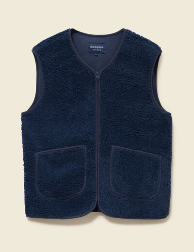 Sweat sans manches effet polaire bleu fonc&eacute; homme