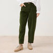 Pantalon taille haute velours resserr&eacute; vert fonc&eacute; femme