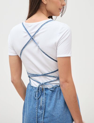 Robe bretelle en jeans col rond denim used femme