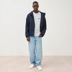 Blouson droit &agrave; capuche doubl&eacute; bleu marine homme