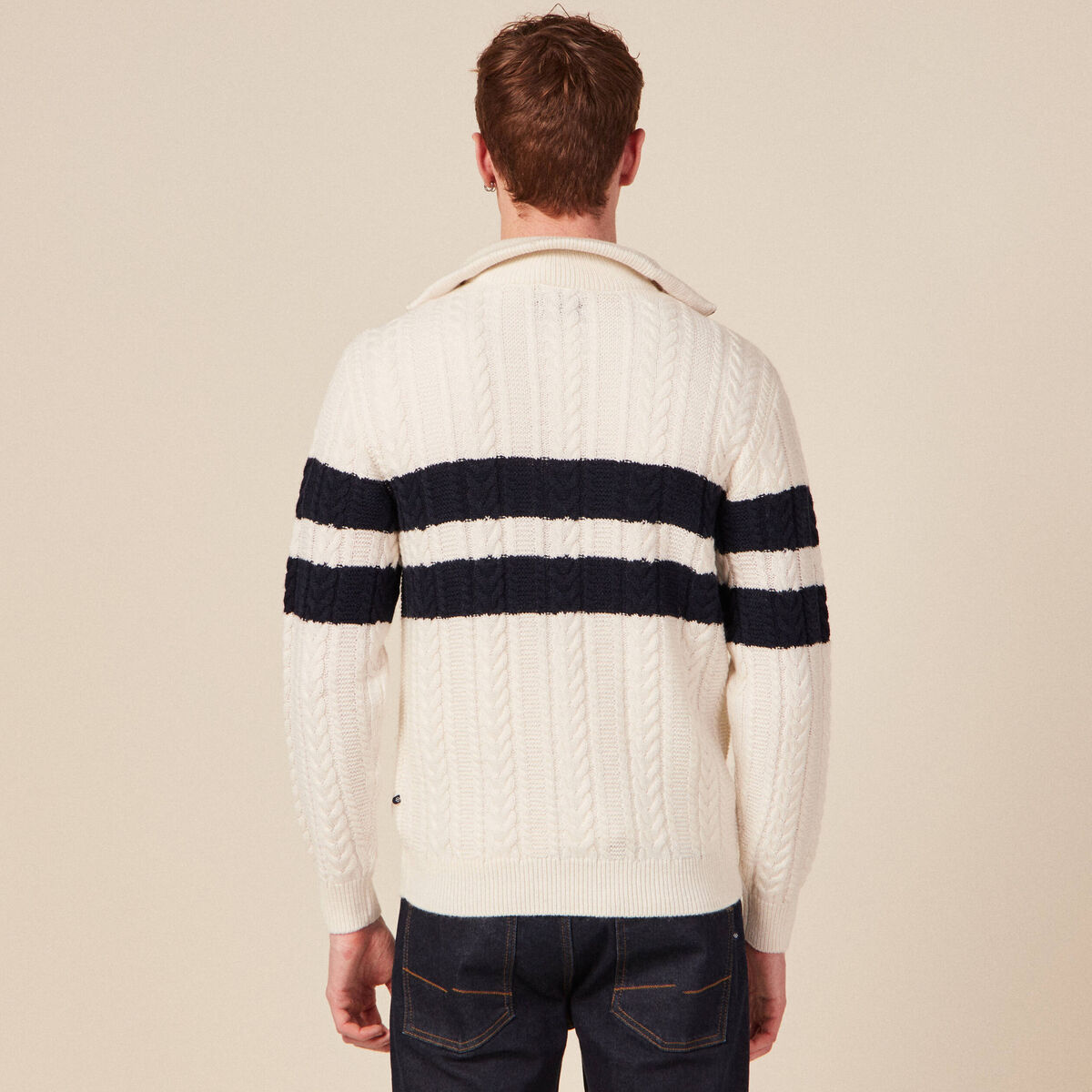 Pull col camionneur zippé ecru homme